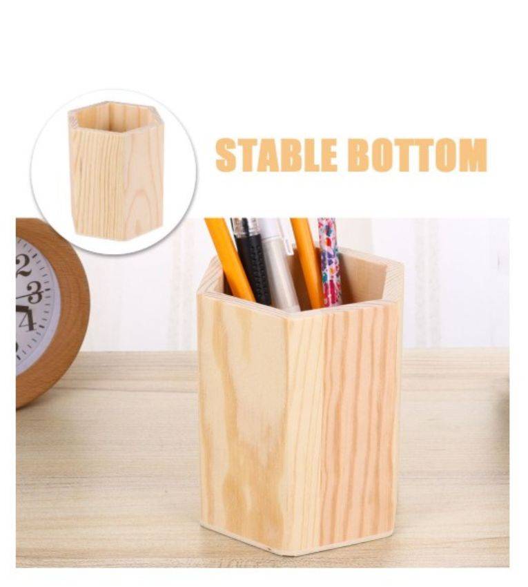 Porte-Stylo en Bois Naturel,Organisateur Bureau Écologique et Élégant